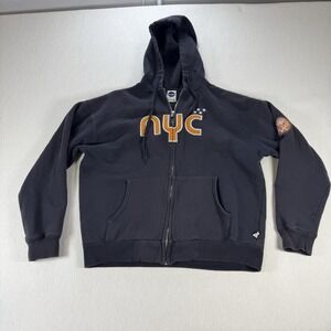 Vintage Blue Marlin New York NYC Full Zip Hoodie Black size L Bronx Stars Knicks